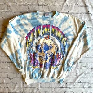 Live In The Moment Tie Dye No Boundaries Sweatshirt Small Womens Skull Grateful